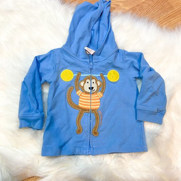 OshKosh Baby Blue Monkey Zip Up Hoodie - Picture 1 of 4